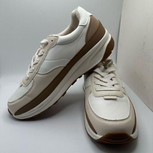 CUSHIONAIRE Women's lace up Sneaker +Comfort Foam 7.5 WIDE WHITE/TAN - Picture 7 of 7
